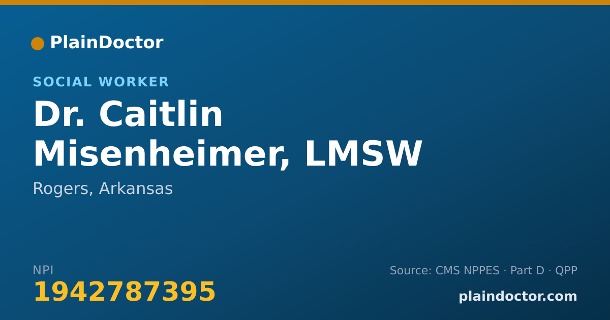 Shareable card for Caitlin Misenheimer, LMSW - Social Worker, Rogers, AR