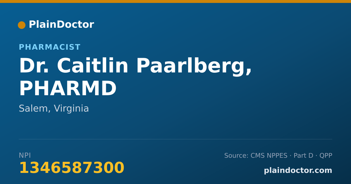 Shareable card for Caitlin Paarlberg, PHARMD - Pharmacist, Salem, VA