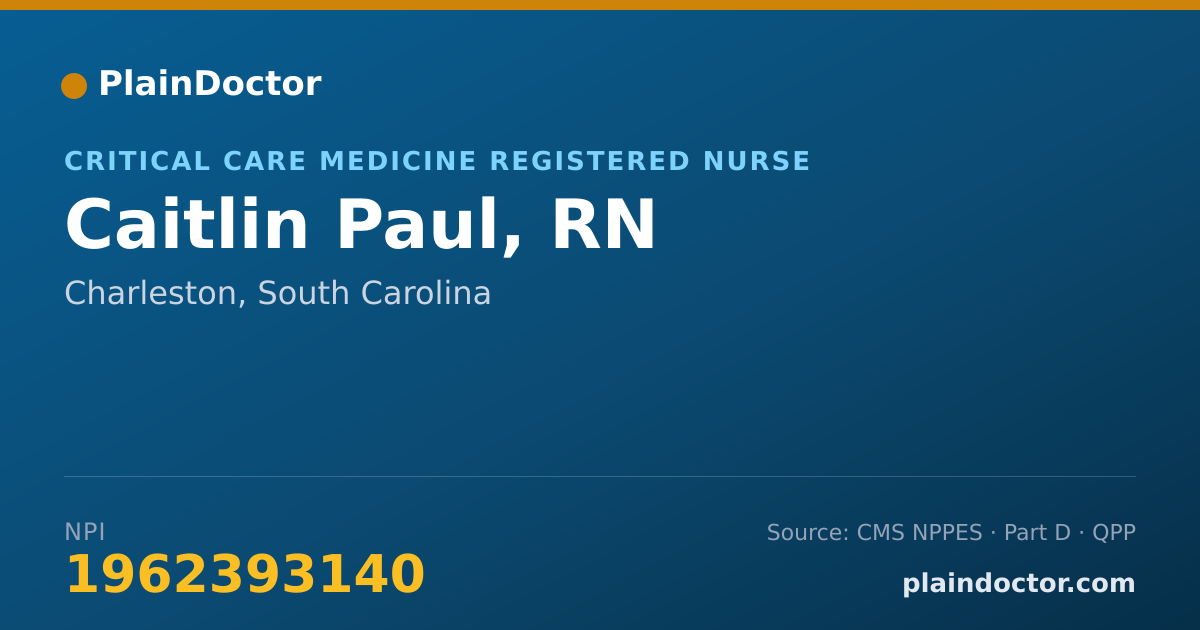 Shareable card for Caitlin Paul, RN - Critical Care Medicine Registered Nurse, Charleston, SC