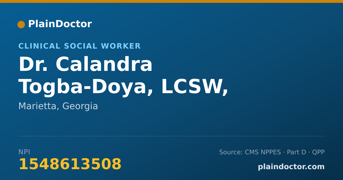 Shareable card for Calandra Togba-Doya, LCSW, LICSW - Clinical Social Worker, Marietta, GA