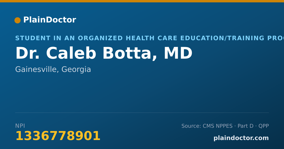Shareable card for Caleb Botta, MD - Student in an Organized Health Care Education/Training Program, Gainesville, GA