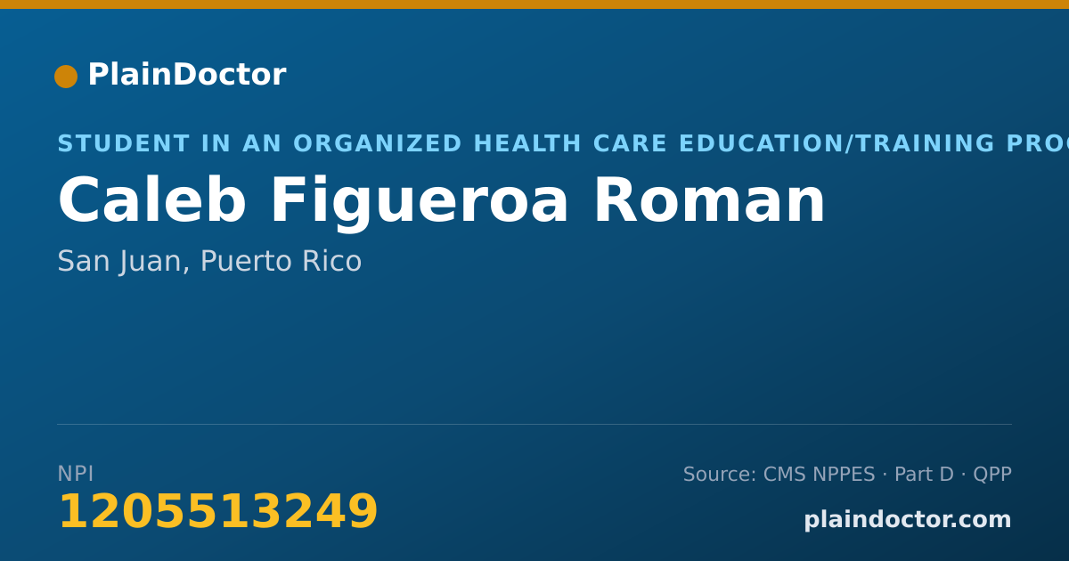 Shareable card for Caleb Figueroa Roman - Student in an Organized Health Care Education/Training Program, San Juan, PR