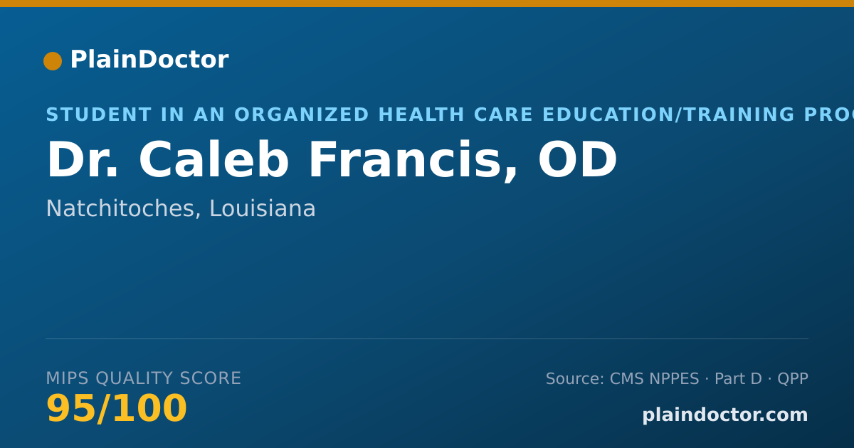 Shareable card for Caleb Francis, OD - Student in an Organized Health Care Education/Training Program, Natchitoches, LA