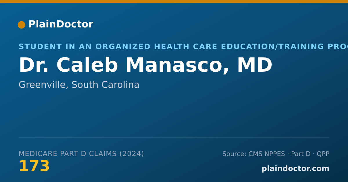 Shareable card for Caleb Manasco, MD - Student in an Organized Health Care Education/Training Program, Greenville, SC