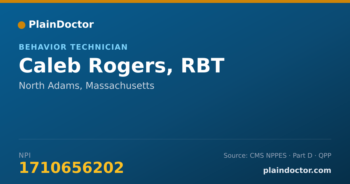 Shareable card for Caleb Rogers, RBT - Behavior Technician, North Adams, MA