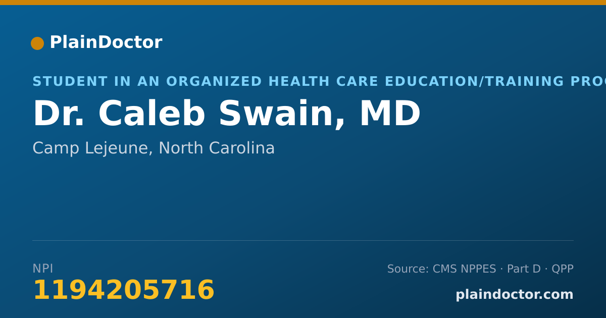 Shareable card for Caleb Swain, MD - Student in an Organized Health Care Education/Training Program, Camp Lejeune, NC