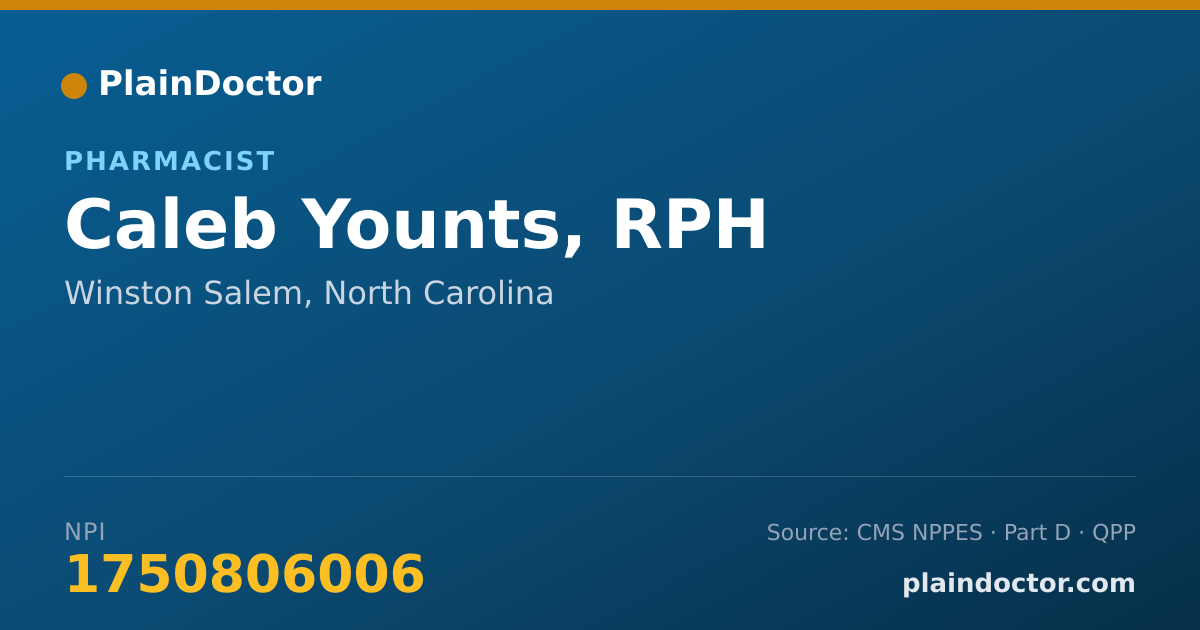 Shareable card for Caleb Younts, RPH - Pharmacist, Winston Salem, NC