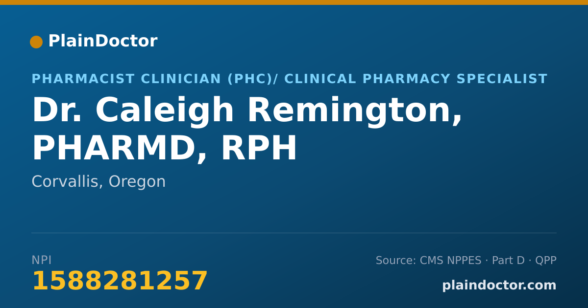 Shareable card for Caleigh Remington, PHARMD, RPH - Pharmacist Clinician (PhC)/ Clinical Pharmacy Specialist, Corvallis, OR