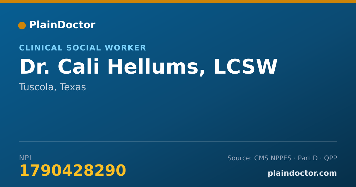 Shareable card for Cali Hellums, LCSW - Clinical Social Worker, Tuscola, TX