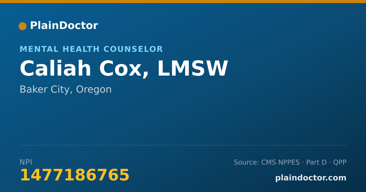 Shareable card for Caliah Cox, LMSW - Mental Health Counselor, Baker City, OR