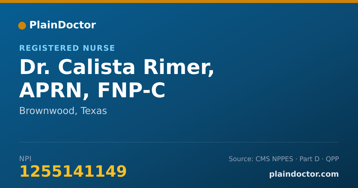 Shareable card for Calista Rimer, APRN, FNP-C - Registered Nurse, Brownwood, TX