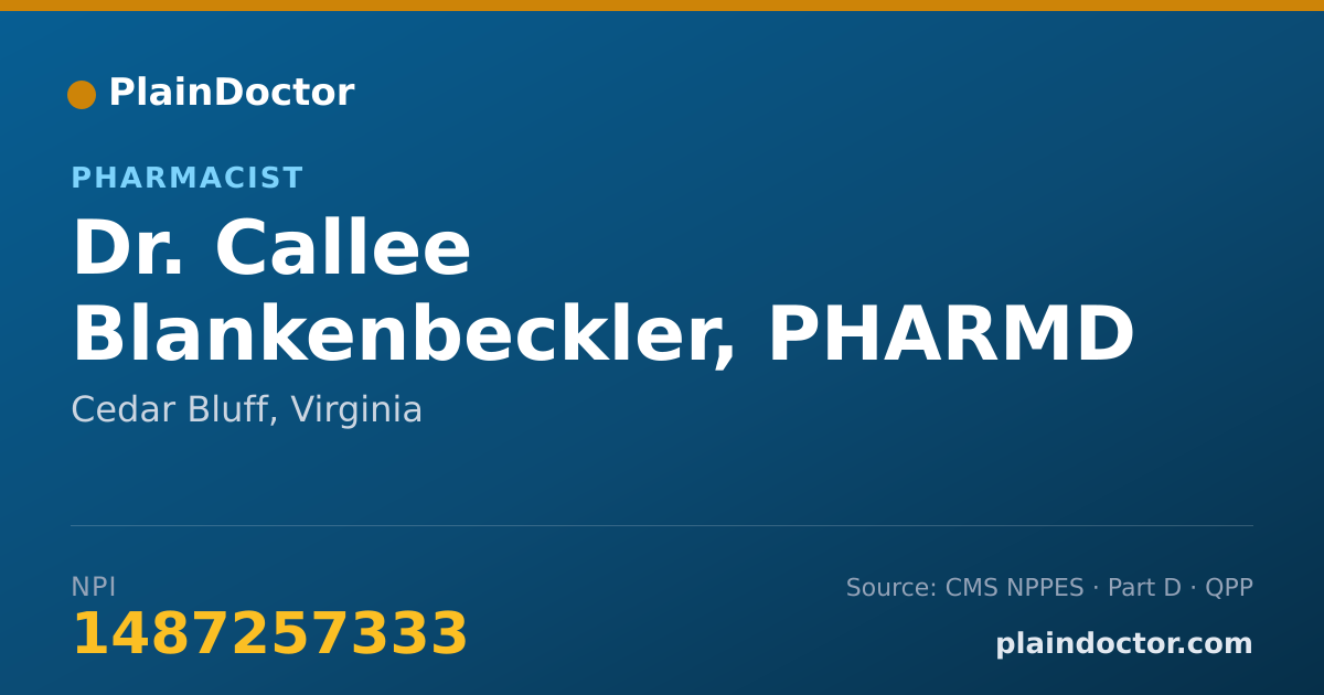 Shareable card for Callee Blankenbeckler, PHARMD - Pharmacist, Cedar Bluff, VA