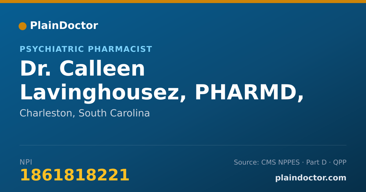 Shareable card for Calleen Lavinghousez, PHARMD, BCPS, BCPP - Psychiatric Pharmacist, Charleston, SC