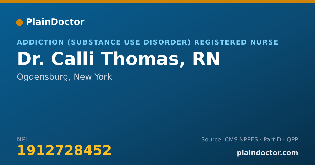 Shareable card for Calli Thomas, RN - Addiction (Substance Use Disorder) Registered Nurse, Ogdensburg, NY