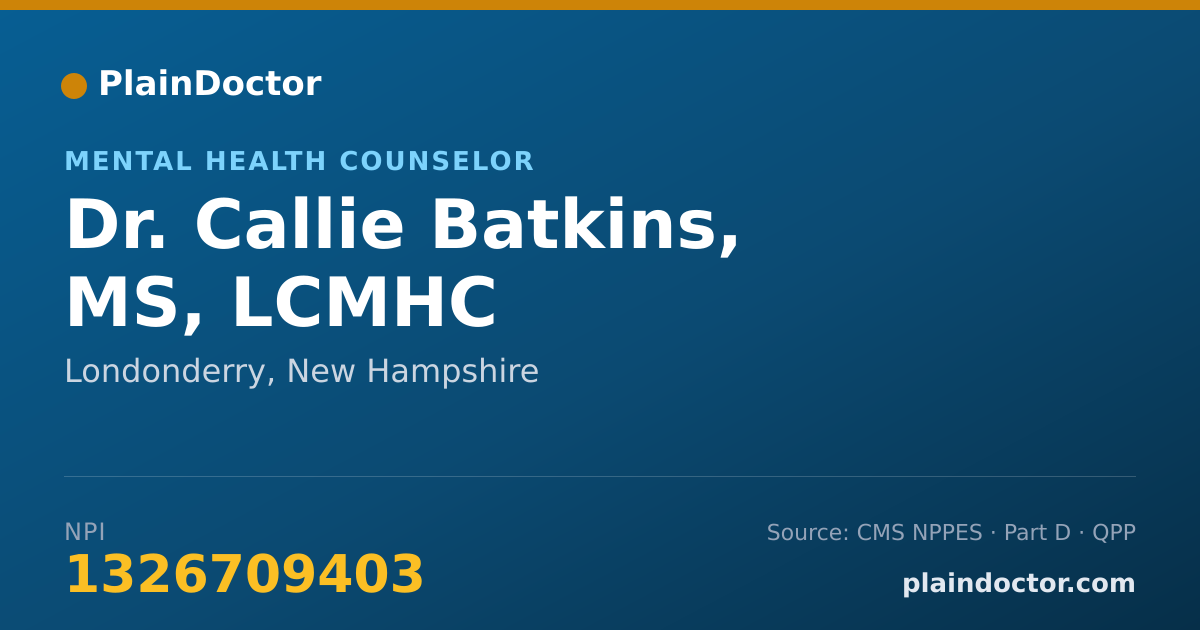 Shareable card for Callie Batkins, MS, LCMHC - Mental Health Counselor, Londonderry, NH
