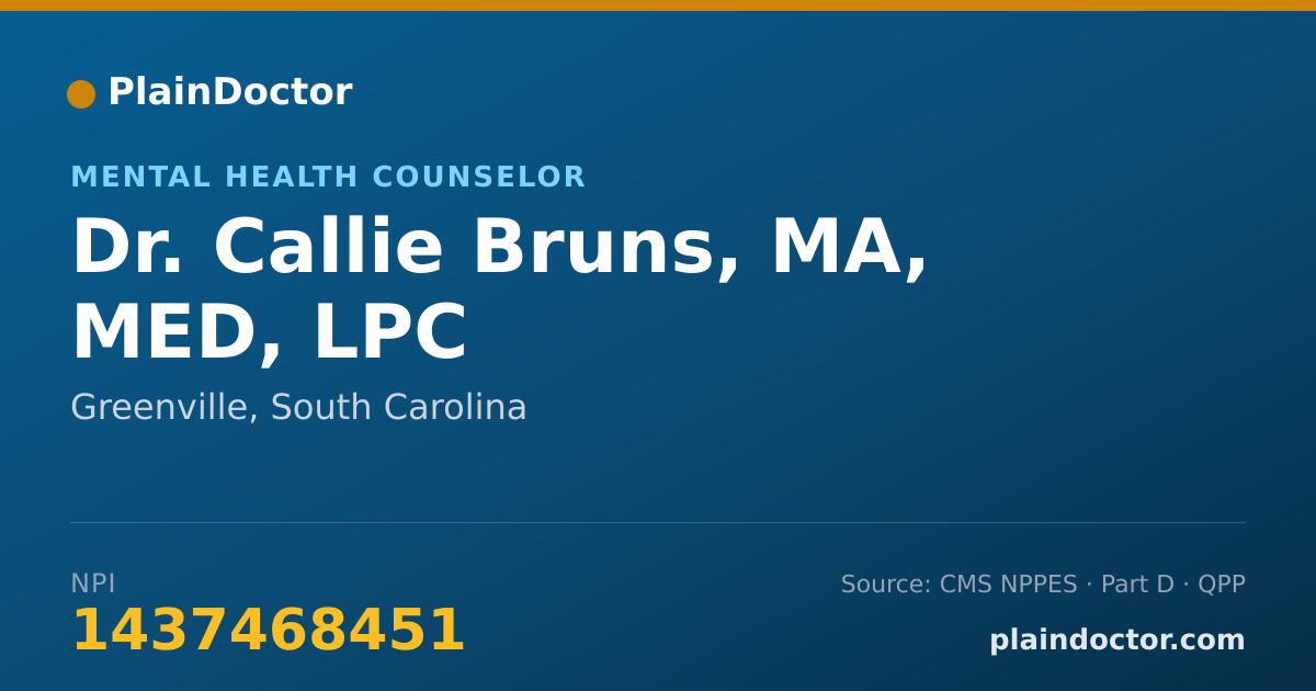 Shareable card for Callie Bruns, MA, MED, LPC - Mental Health Counselor, Greenville, SC