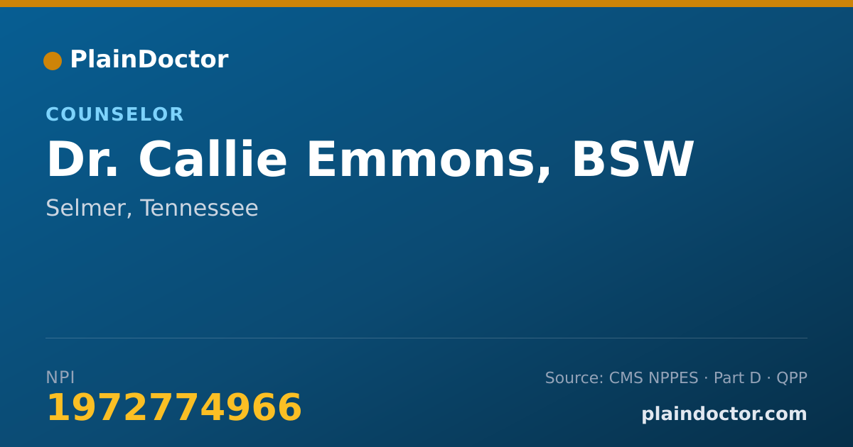 Shareable card for Callie Emmons, BSW - Counselor, Selmer, TN