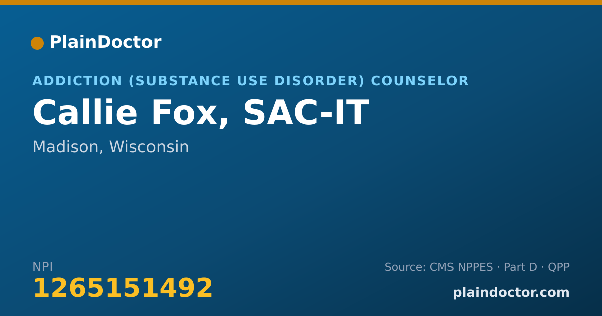 Shareable card for Callie Fox, SAC-IT - Addiction (Substance Use Disorder) Counselor, Madison, WI
