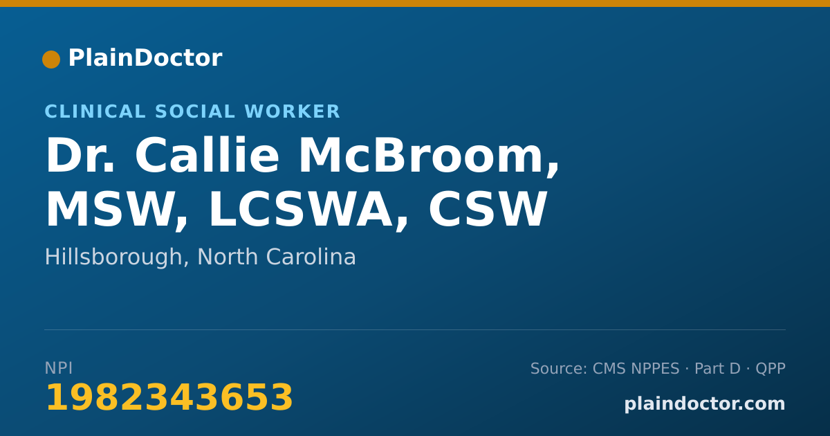 Shareable card for Callie McBroom, MSW, LCSWA, CSW - Clinical Social Worker, Hillsborough, NC