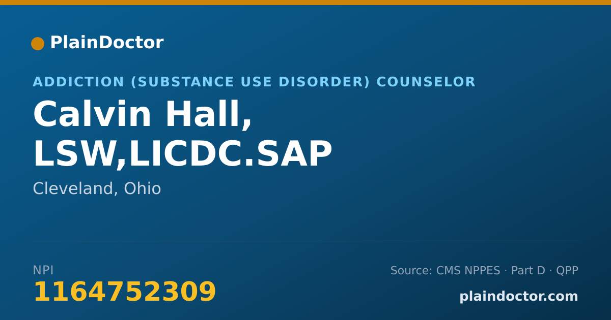 Shareable card for Calvin Hall, LSW,LICDC.SAP - Addiction (Substance Use Disorder) Counselor, Cleveland, OH