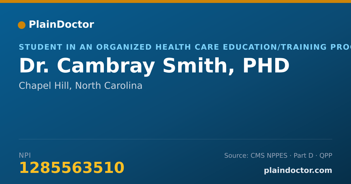 Shareable card for Cambray Smith, PHD - Student in an Organized Health Care Education/Training Program, Chapel Hill, NC