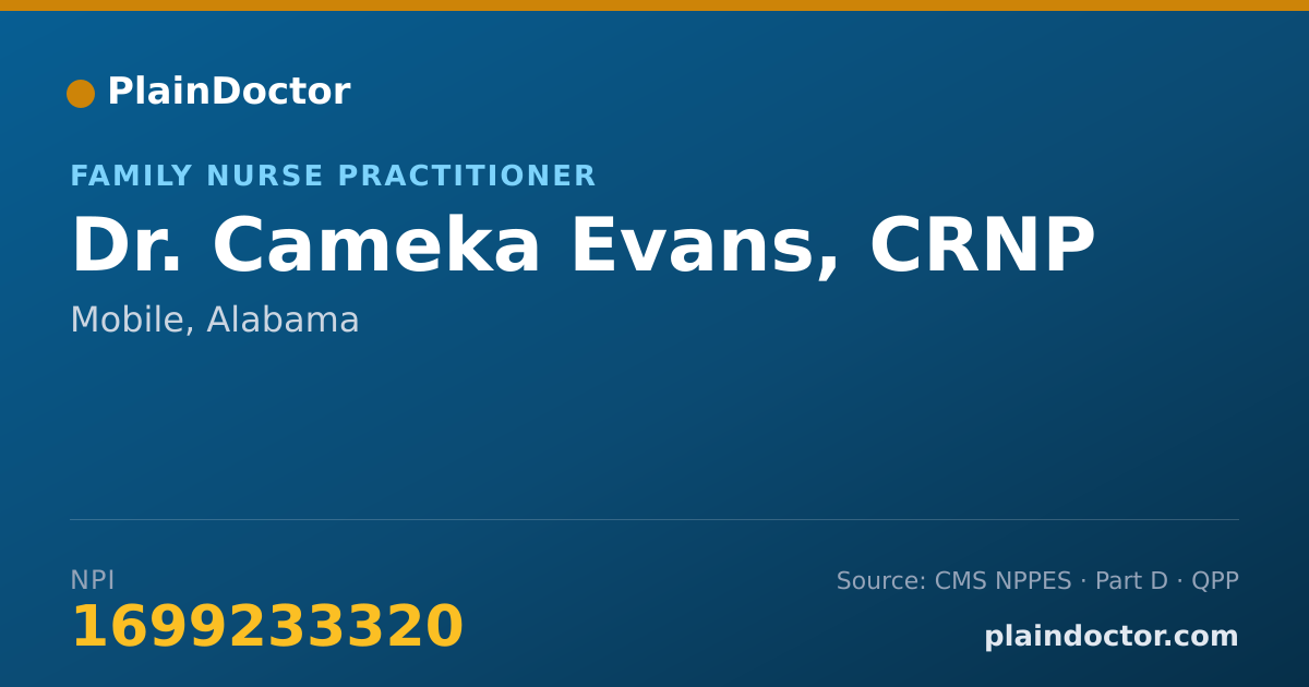 Shareable card for Cameka Evans, CRNP - Family Nurse Practitioner, Mobile, AL