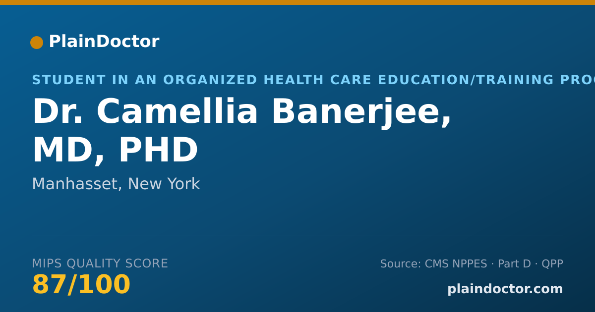 Shareable card for Camellia Banerjee, MD, PHD - Student in an Organized Health Care Education/Training Program, Manhasset, NY