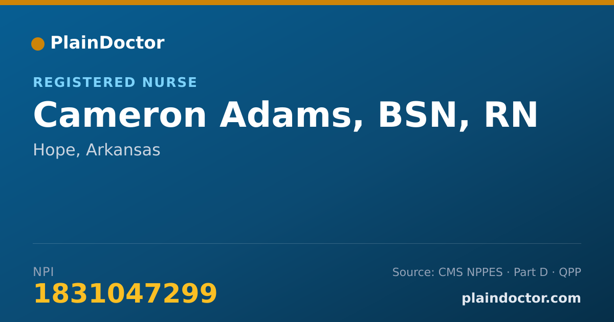 Shareable card for Cameron Adams, BSN, RN - Registered Nurse, Hope, AR