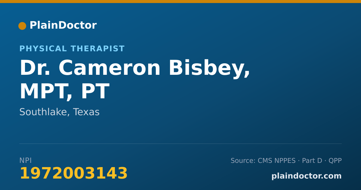 Shareable card for Cameron Bisbey, MPT, PT - Physical Therapist, Southlake, TX
