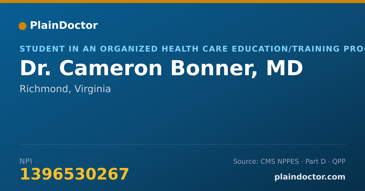 Shareable card for Cameron Bonner, MD - Student in an Organized Health Care Education/Training Program, Richmond, VA