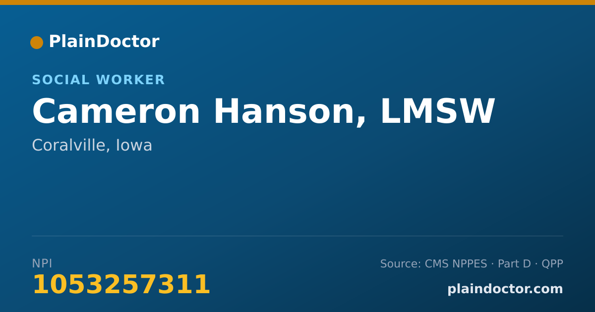 Shareable card for Cameron Hanson, LMSW - Social Worker, Coralville, IA