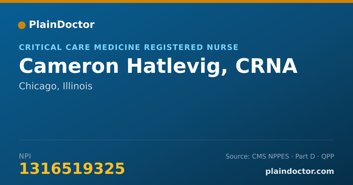 Shareable card for Cameron Hatlevig, CRNA - Critical Care Medicine Registered Nurse, Chicago, IL