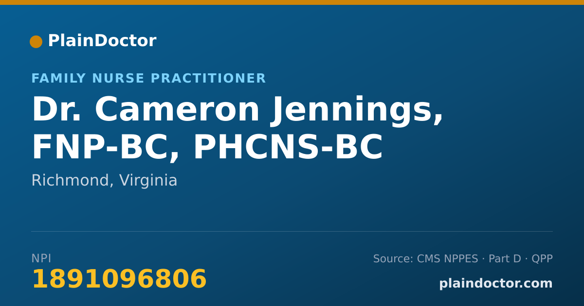 Shareable card for Cameron Jennings, FNP-BC, PHCNS-BC - Family Nurse Practitioner, Richmond, VA