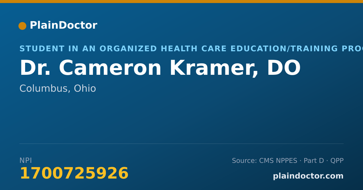 Shareable card for Cameron Kramer, DO - Student in an Organized Health Care Education/Training Program, Columbus, OH