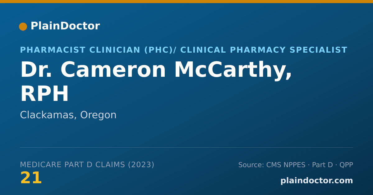 Shareable card for Cameron McCarthy, RPH - Pharmacist Clinician (PhC)/ Clinical Pharmacy Specialist, Clackamas, OR