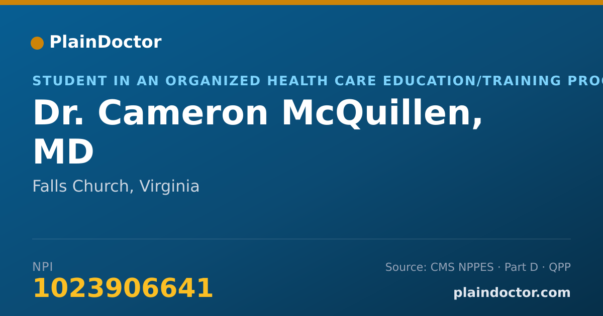 Shareable card for Cameron McQuillen, MD - Student in an Organized Health Care Education/Training Program, Falls Church, VA