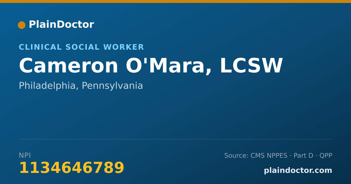 Shareable card for Cameron O'Mara, LCSW - Clinical Social Worker, Philadelphia, PA