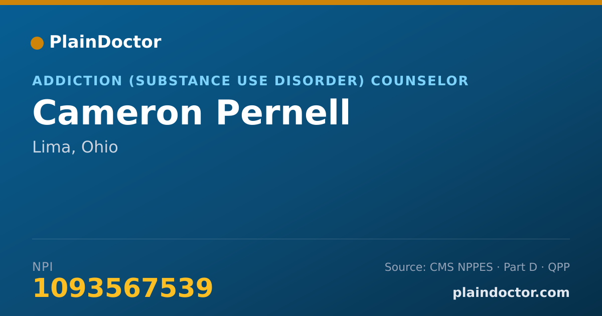 Shareable card for Cameron Pernell - Addiction (Substance Use Disorder) Counselor, Lima, OH