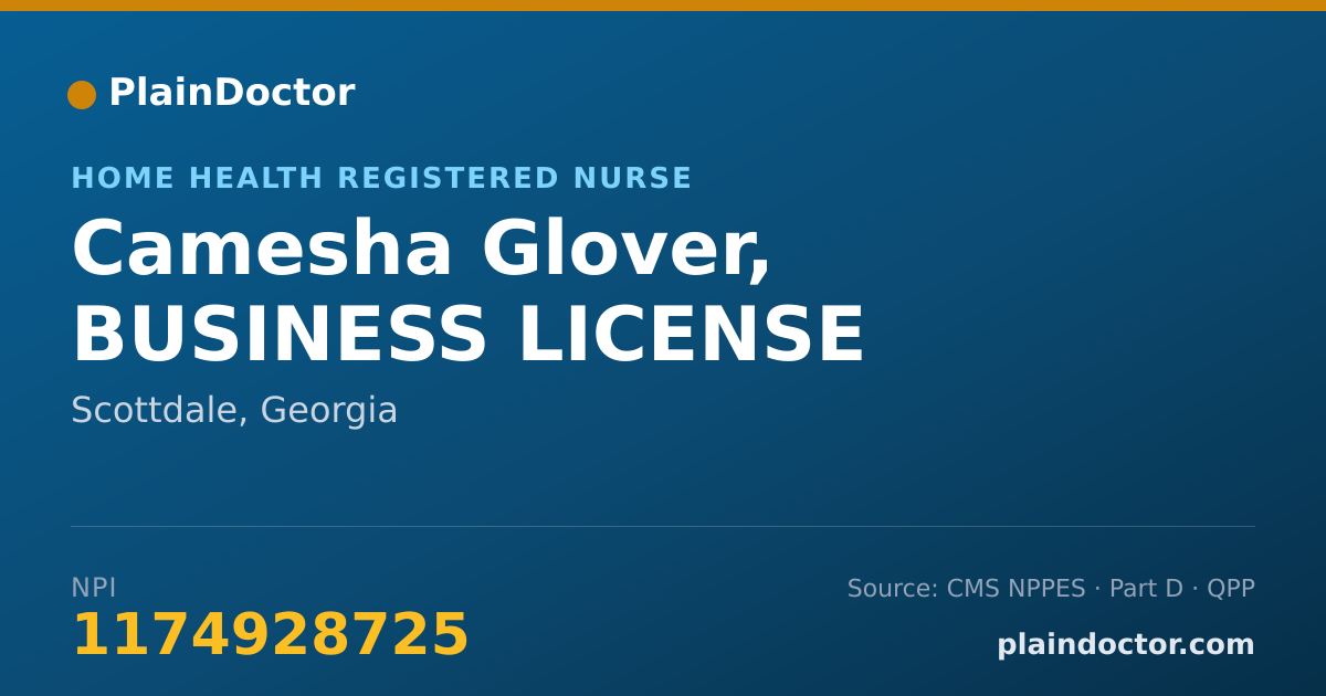 Shareable card for Camesha Glover, BUSINESS LICENSE - Home Health Registered Nurse, Scottdale, GA