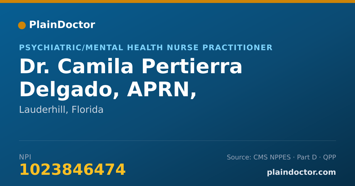 Shareable card for Camila Pertierra Delgado, APRN, PMHNP-BC - Psychiatric/Mental Health Nurse Practitioner, Lauderhill, FL