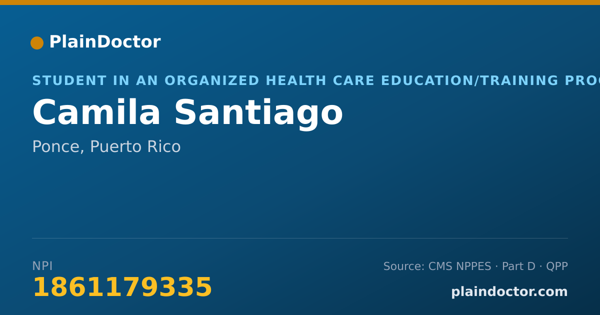 Shareable card for Camila Santiago - Student in an Organized Health Care Education/Training Program, Ponce, PR