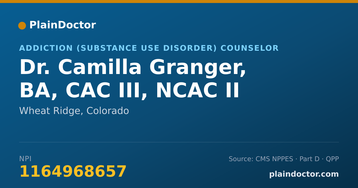 Shareable card for Camilla Granger, BA, CAC III, NCAC II - Addiction (Substance Use Disorder) Counselor, Wheat Ridge, CO