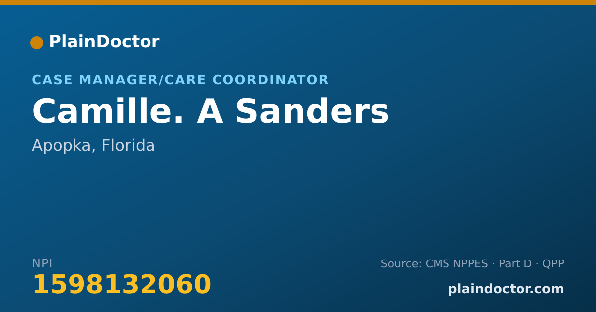Shareable card for Camille. A Sanders - Case Manager/Care Coordinator, Apopka, FL