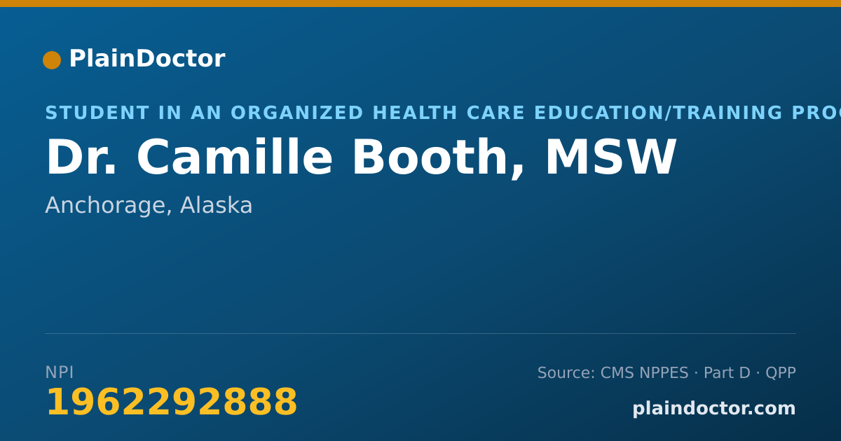 Shareable card for Camille Booth, MSW - Student in an Organized Health Care Education/Training Program, Anchorage, AK