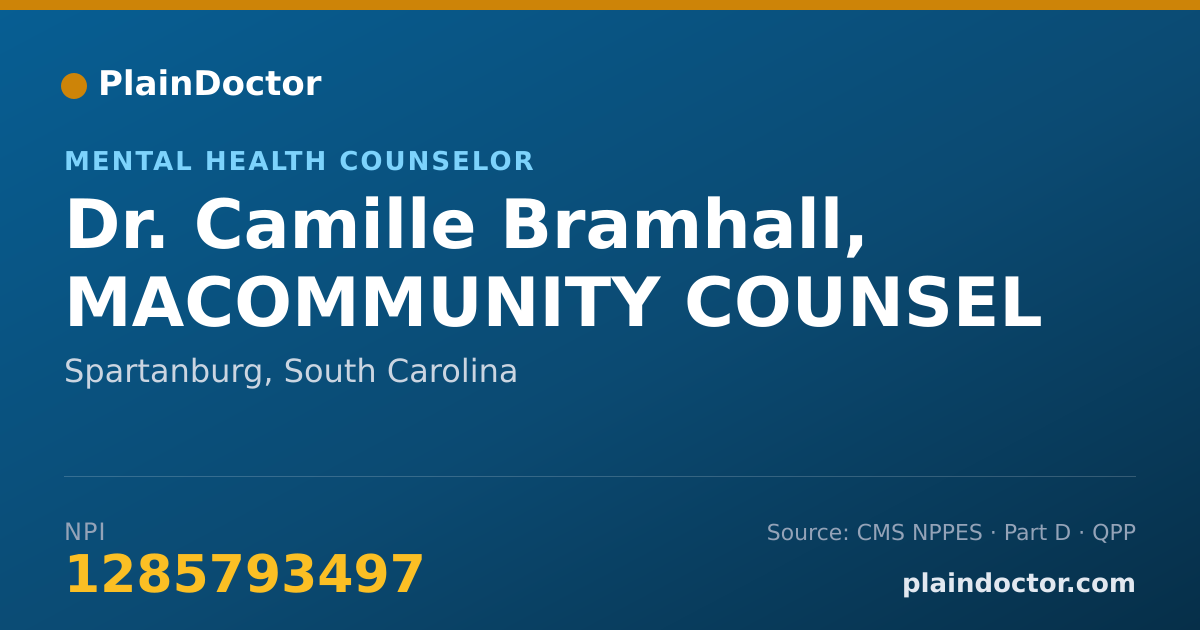 Shareable card for Camille Bramhall, MACOMMUNITY COUNSEL - Mental Health Counselor, Spartanburg, SC