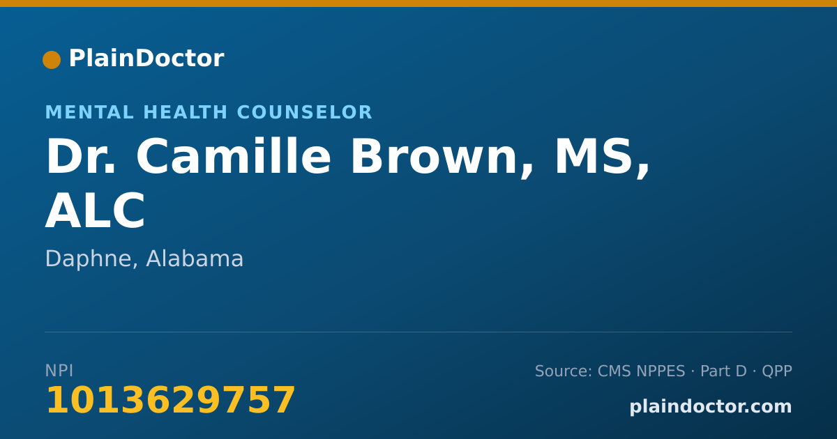 Shareable card for Camille Brown, MS, ALC - Mental Health Counselor, Daphne, AL