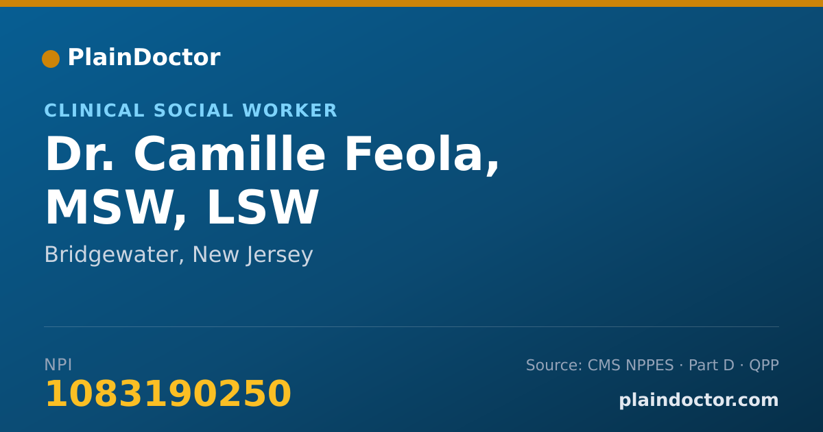 Shareable card for Camille Feola, MSW, LSW - Clinical Social Worker, Bridgewater, NJ