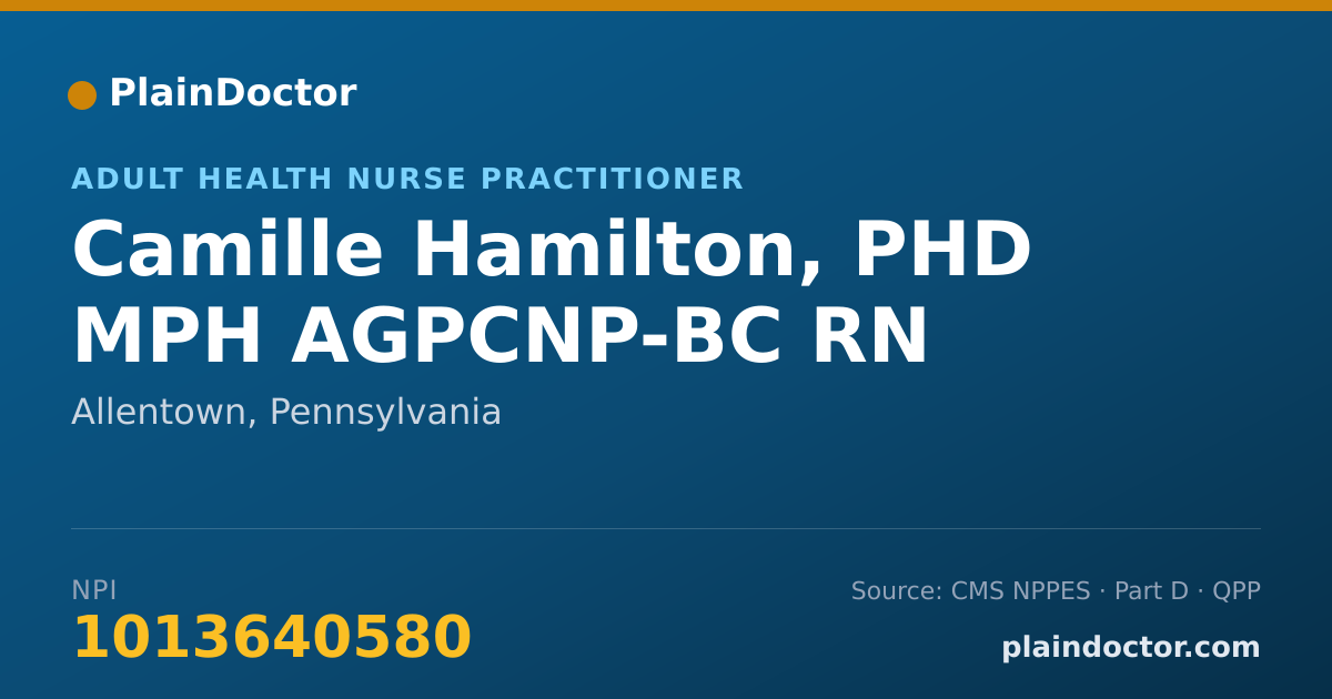 Shareable card for Camille Hamilton, PHD MPH AGPCNP-BC RN - Adult Health Nurse Practitioner, Allentown, PA