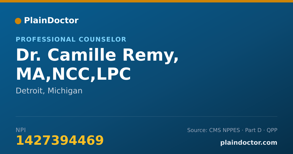 Shareable card for Camille Remy, MA,NCC,LPC - Professional Counselor, Detroit, MI