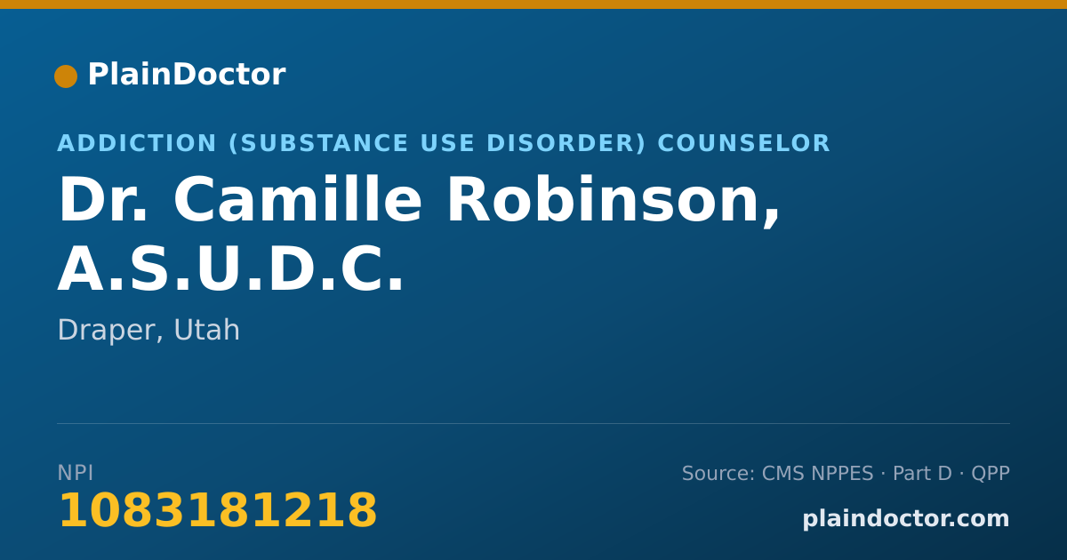 Shareable card for Camille Robinson, A.S.U.D.C. - Addiction (Substance Use Disorder) Counselor, Draper, UT